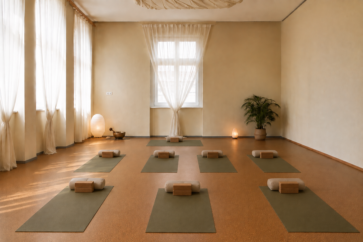 Heller, warmer Raum für Yoga und Entspannung